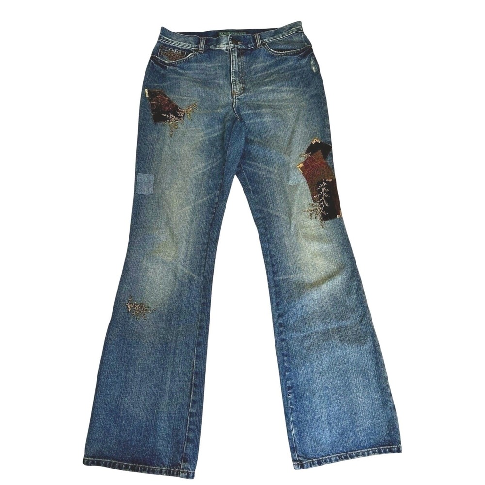 Ralph Lauren, Lauren Jeans Co Y2K Purple Velvet Patchwork Logo Bootcut 6 Boho